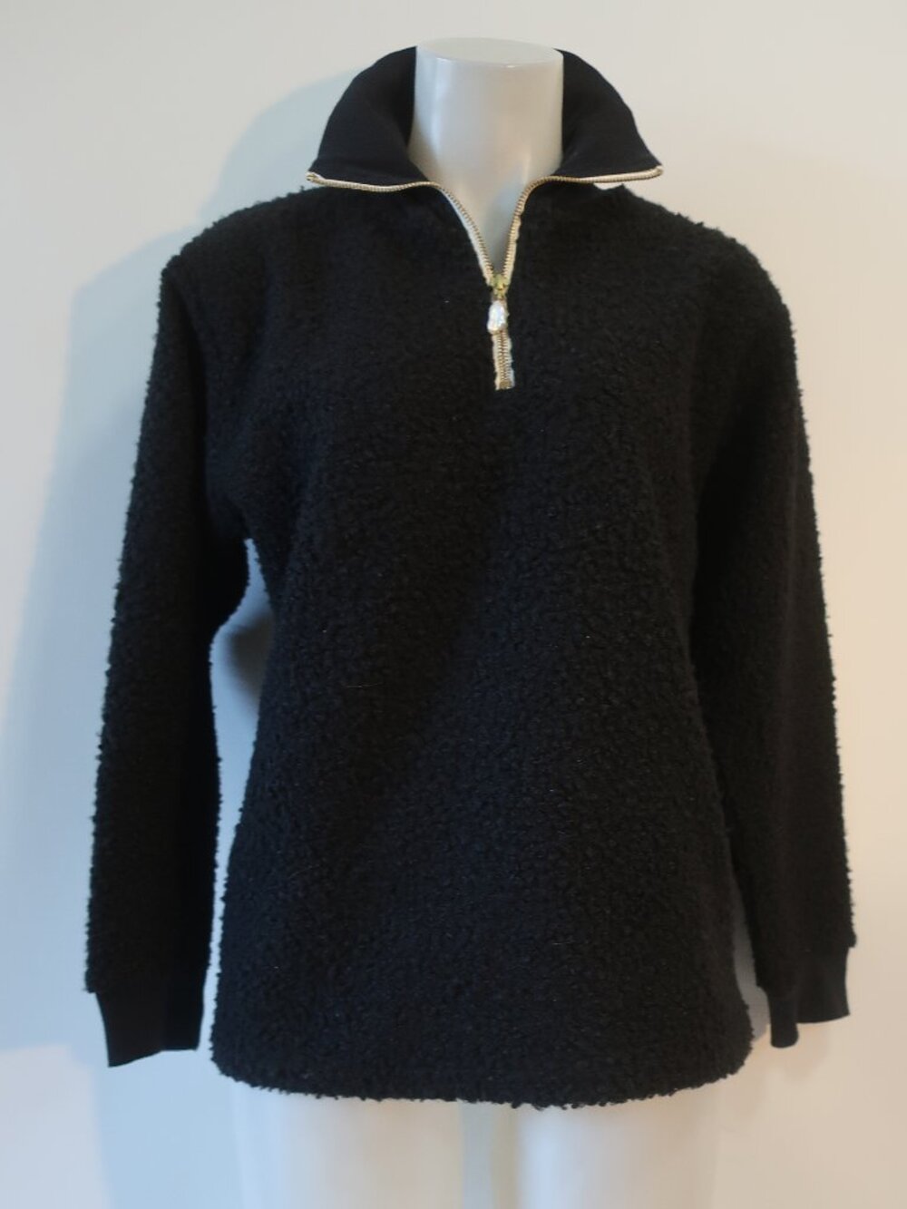 Womens Donni. Black (Item- 43) Curly Half-Zip Sherpa Pullover Shirt Top M